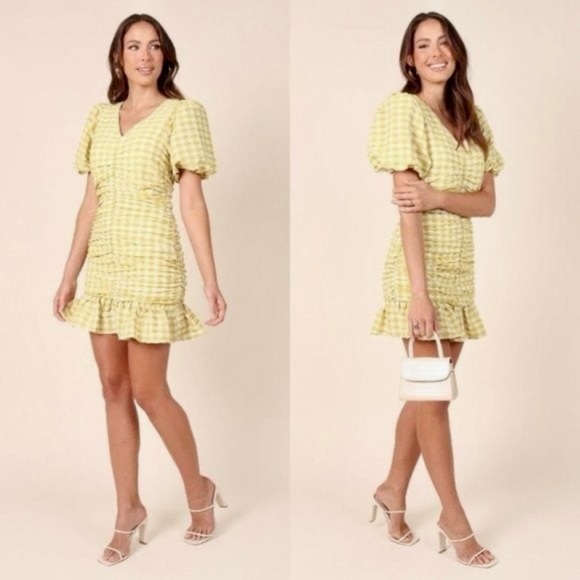 NWT Petal & Pup Gingham Puff Sleeve Mini Dress - Picture 3 of 4